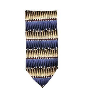 Chez Roffe New York-Men’s Tie 56”Long-Tribal Geometric Design-Blue Tan-Silk -USA